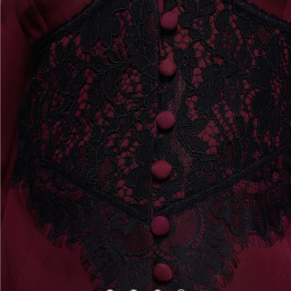 ASOS LUXE Curve tailored blazer with lace corset detail in dark cherry - Picture 3 of 4